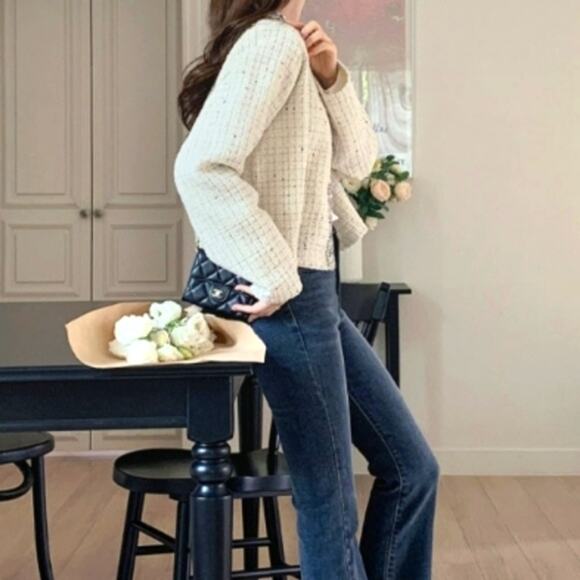 J.Crew Suiting Classy Short Jacket Sz 4 BEIGE Metallic Tweed Zip Pockets Luxury - Picture 13 of 16